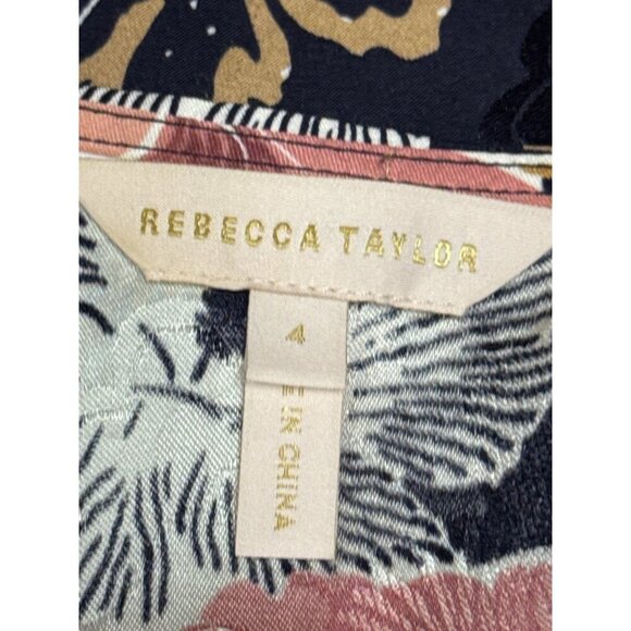 Rebecca Taylor Women's Blouse Jardin Floral Button Front Indigo Silk Blend  4 - Picture 9 of 11